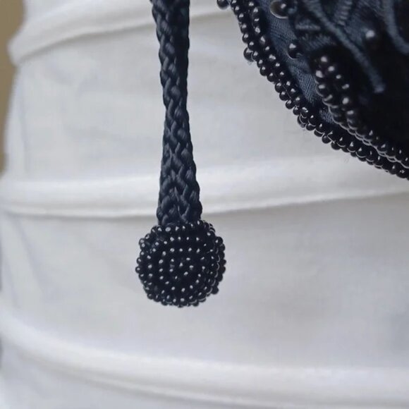 Beaded Mini Drawstring Shoulder Bag Purse Fully Lined Womens Black, 6"x6" EUC - Picture 4 of 12